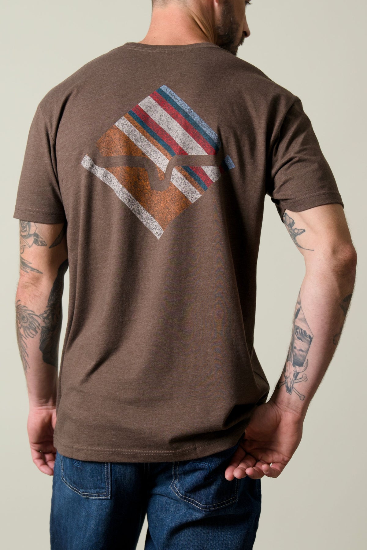 Kimes Ranch Warmth Shirt in Espresso, short sleeve tee with large diamond graphic on back
