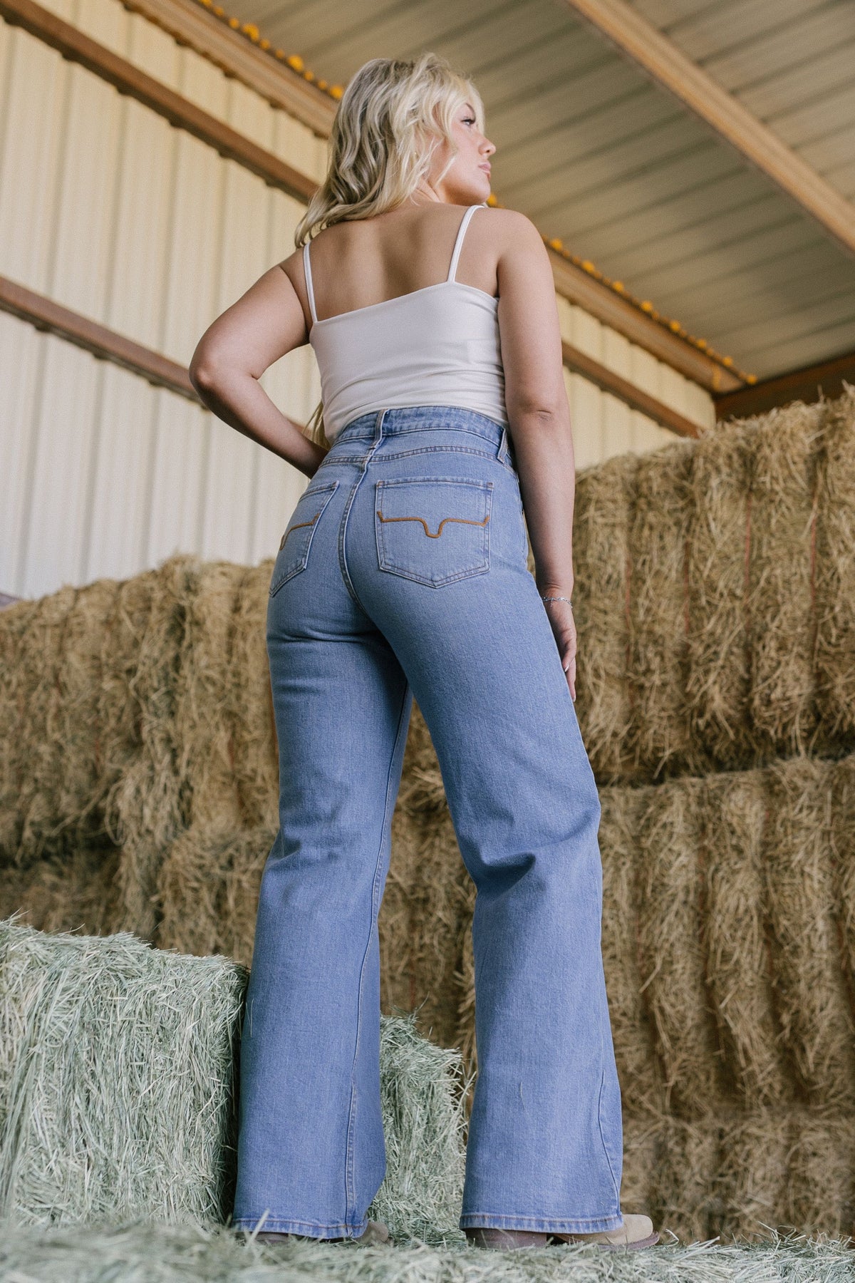 Kimes Ranch Zoey jeans in blue with back pockets and flared leg