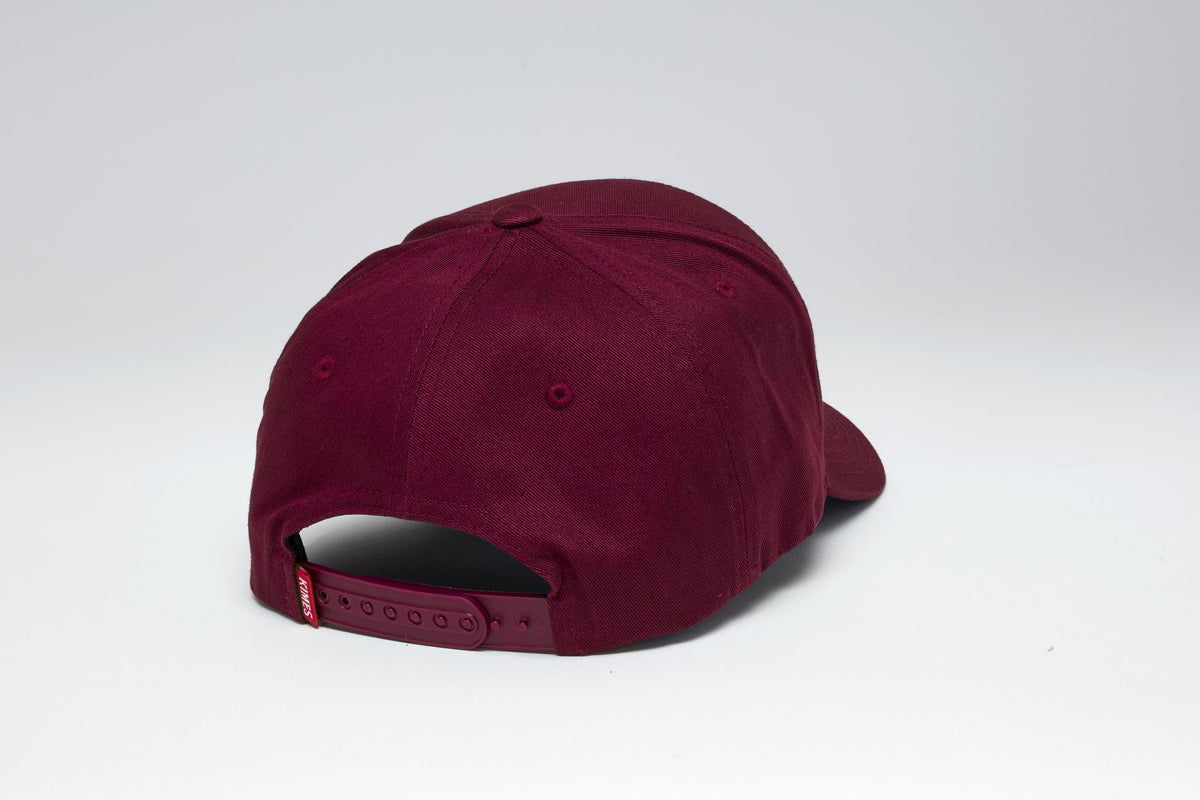 Kimes Ranch 66 plum hat showing back with adjustable strap and logo; #color_plum