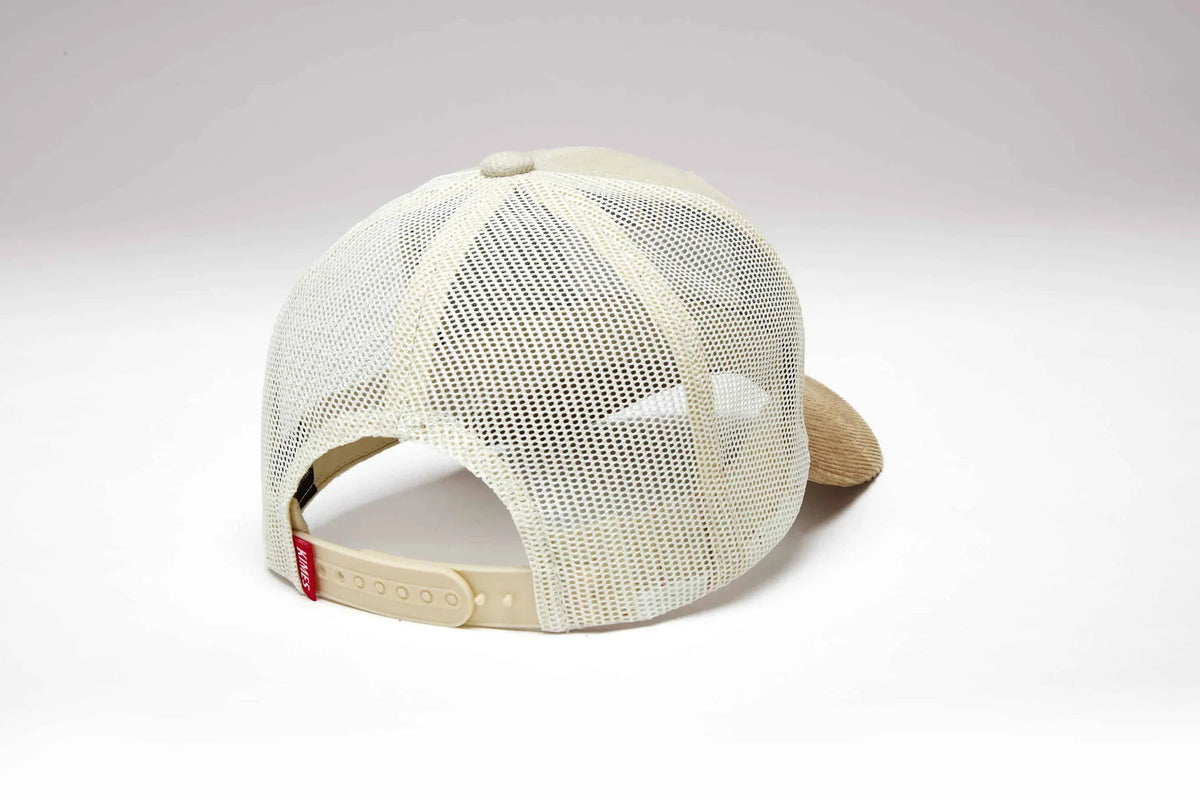 Kimes Ranch Fourteen natural mesh trucker hat with corduroy brim and adjustable snapback closure; #color_natural