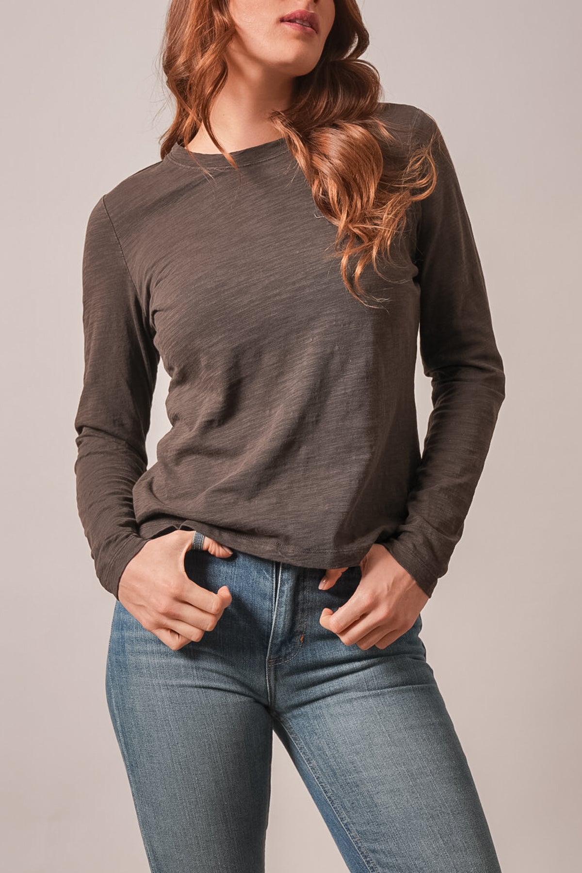 Kimes Ranch Ainsley top in Espresso, long sleeve, crewneck