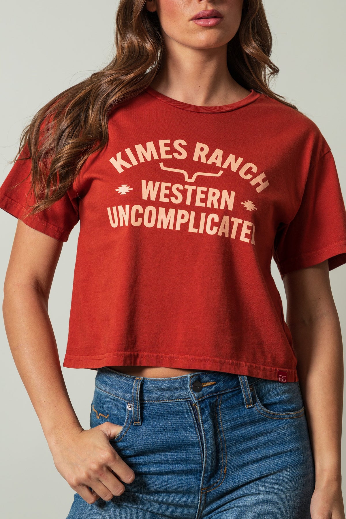 Kimes Ranch Cavell shirt in burnt red with Western Uncomplicated print; #color_burnt red