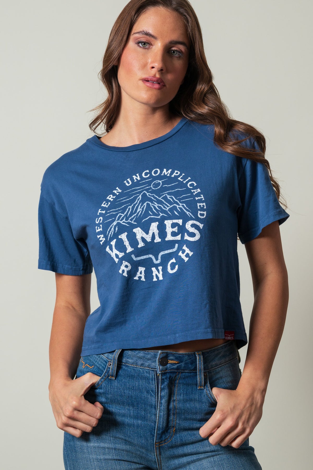 Kimes Ranch The Pass t-shirt in dark blue with Western Uncomplicated Kimes Ranch graphic; #color_dark blue